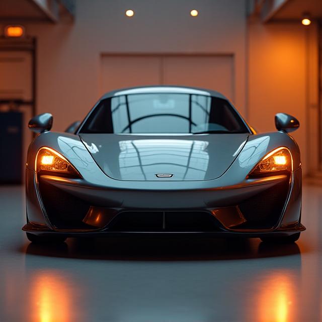 Warm, elegantly tuned sports car in a soft-lit environment